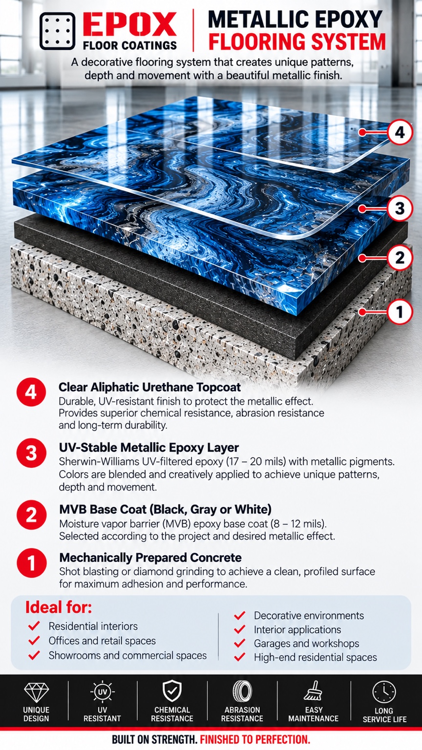 EpoX Metallic Epoxy flooring system — approved branded layer diagram